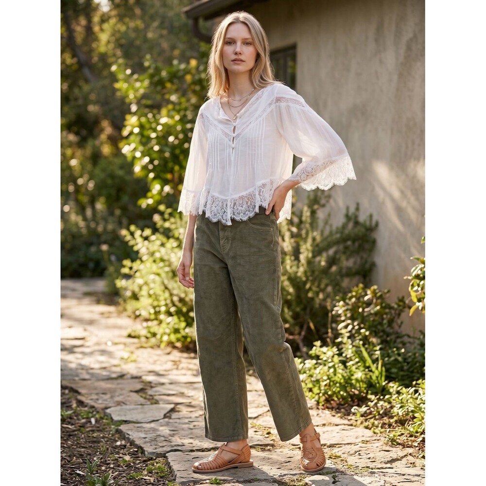 Free People Bali Midnight Rain Flowy Top Size L Boho Feminine Cottagecore